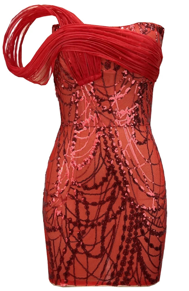 Strapless Sequin Dress Red HV2490