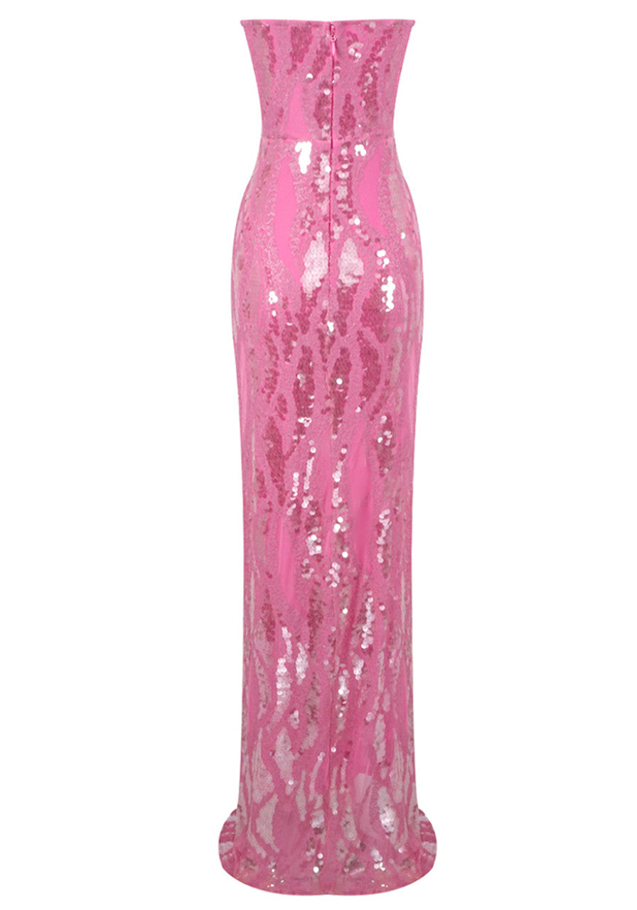 Strapless Sequin Maxi Dress Pink HV1966