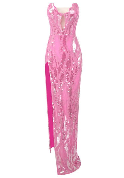 Strapless Sequin Maxi Dress Pink HV1966