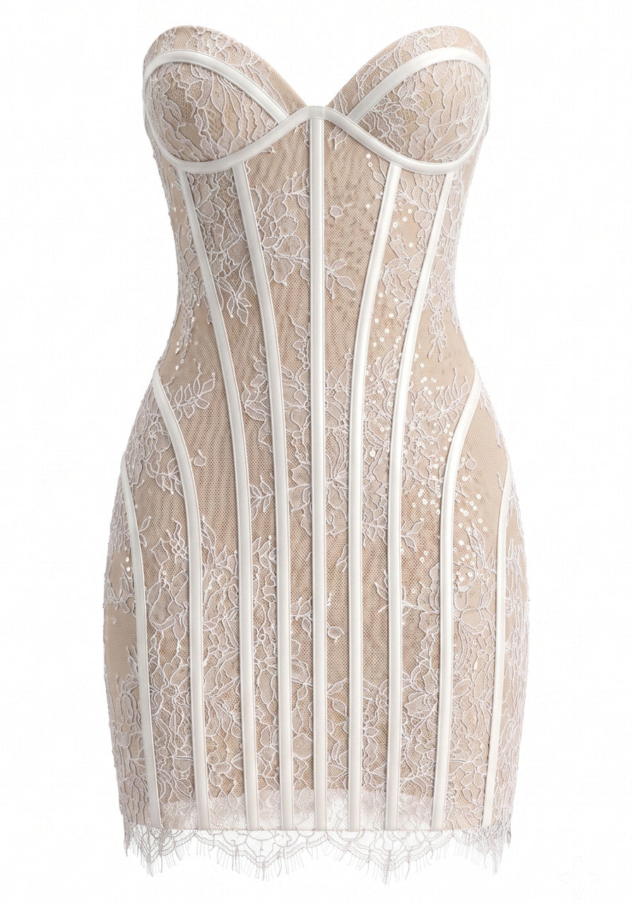 Strapless Lace Corset Dress Nude HV3072