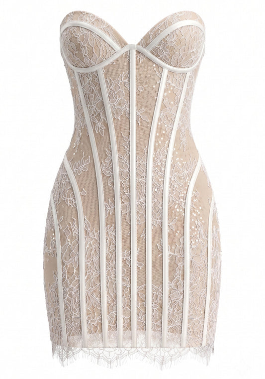 Strapless Lace Corset Dress Nude HV3072
