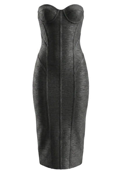 Strapless Woodgrain Foil Print Midi Dress HV3138