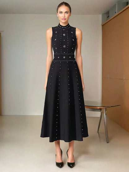 Studded A Line Midi Dress Black