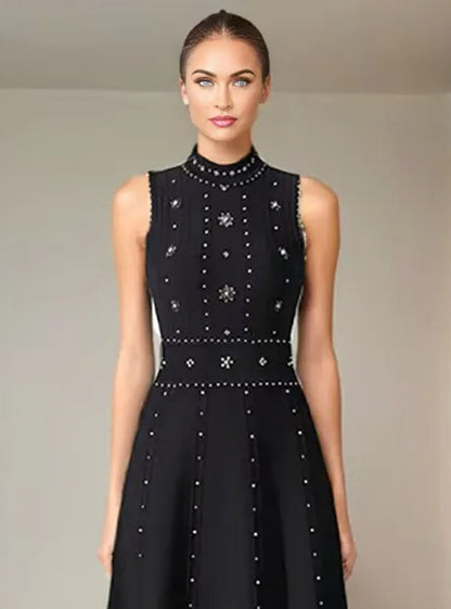Studded A Line Midi Dress Black