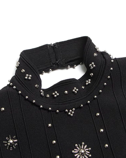 Studded A Line Midi Dress Black