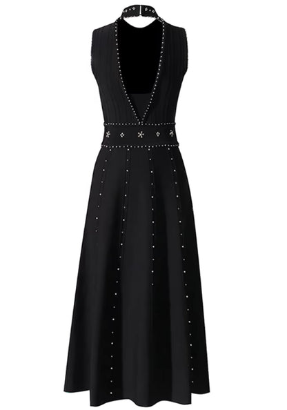 Studded A Line Midi Dress Black