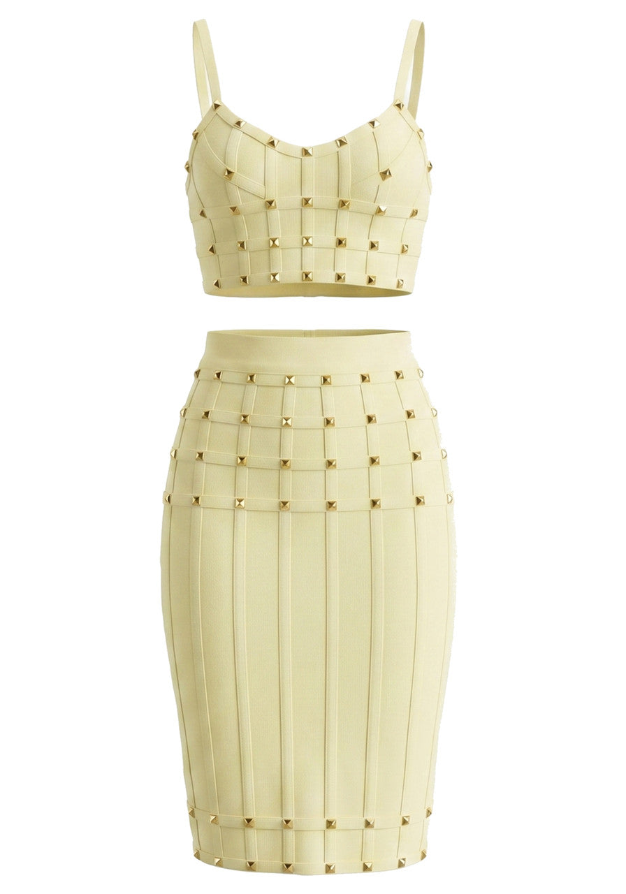 Studded Structured Midi Two Piece Dress HV3036