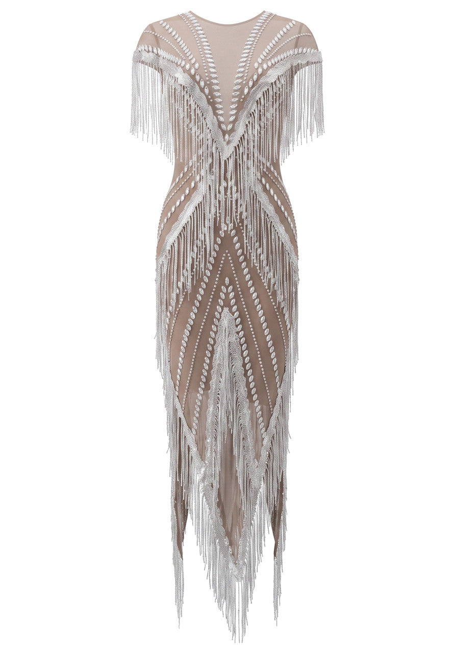 Crystal Tassel Mesh Maxi Dress HV3091