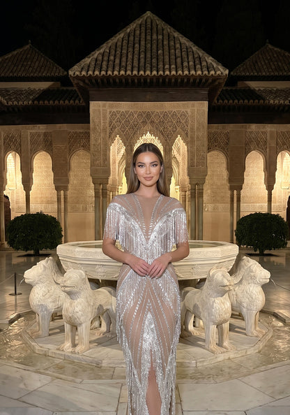 Crystal Tassel Mesh Maxi Dress HV3091