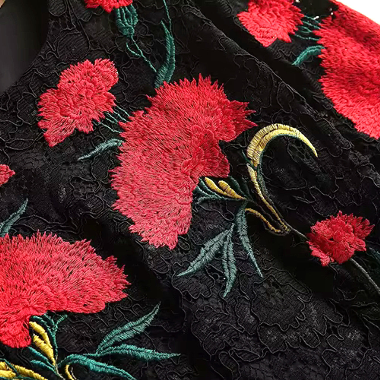 Three Quarter Sleeve Floral Midi Dress Black