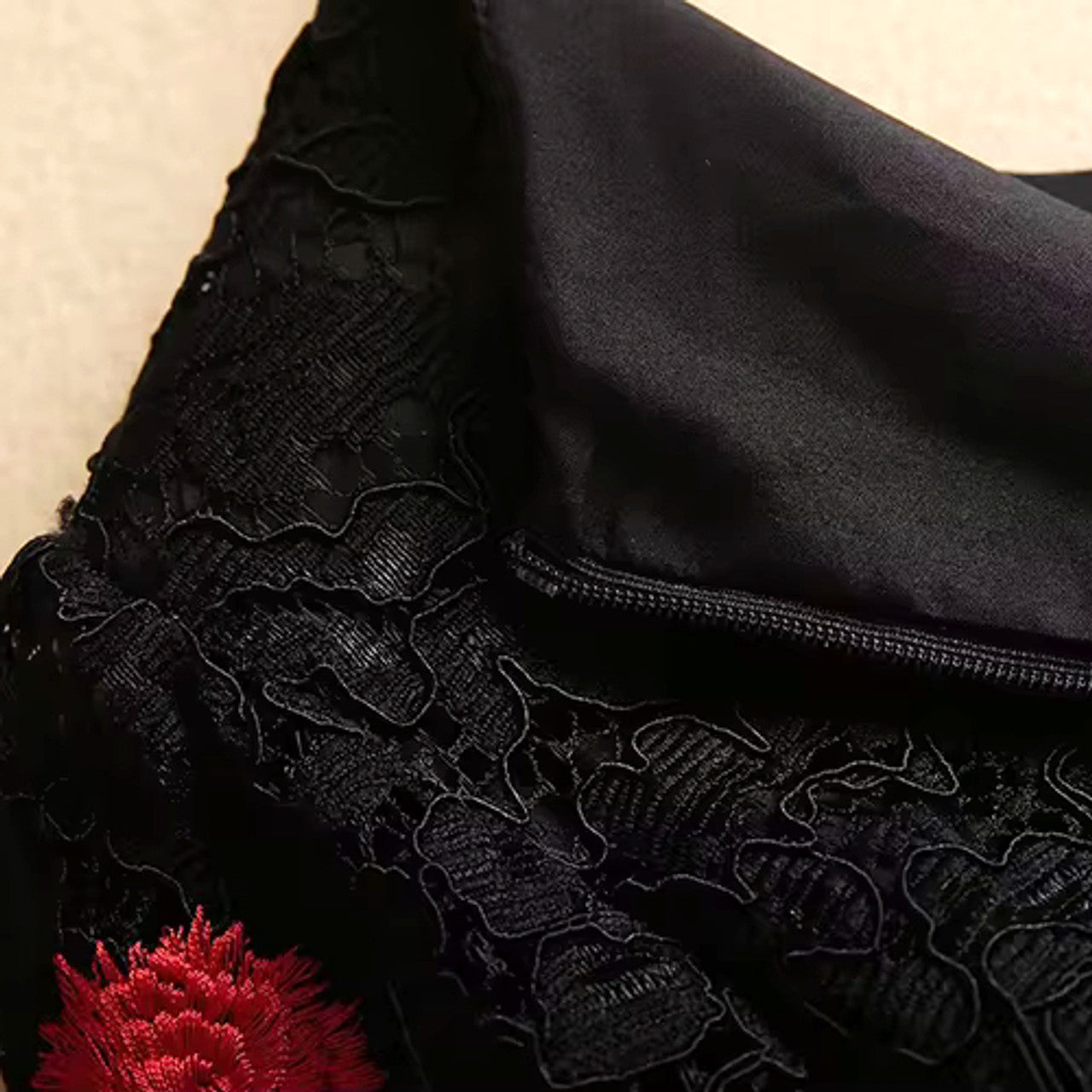 Three Quarter Sleeve Floral Midi Dress Black