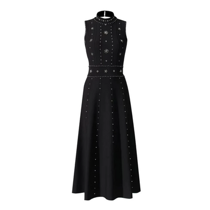 Studded A Line Midi Dress Black