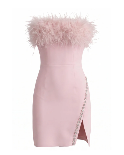 Strapless Feather Crystal Dress HV3116