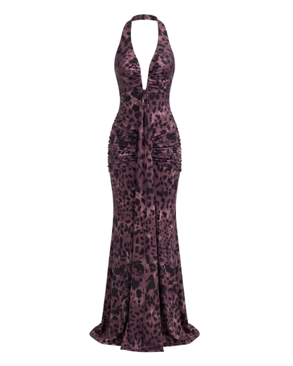 Halter Draped Maxi Dress Animal Print HV3076