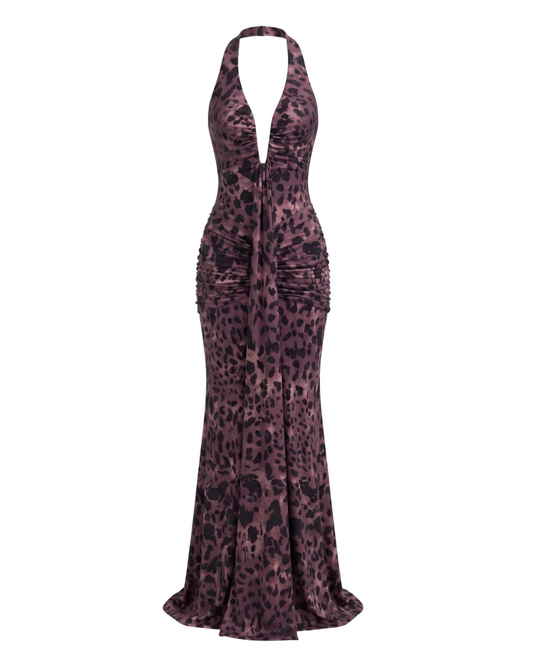 Halter Draped Maxi Dress Animal Print HV3076