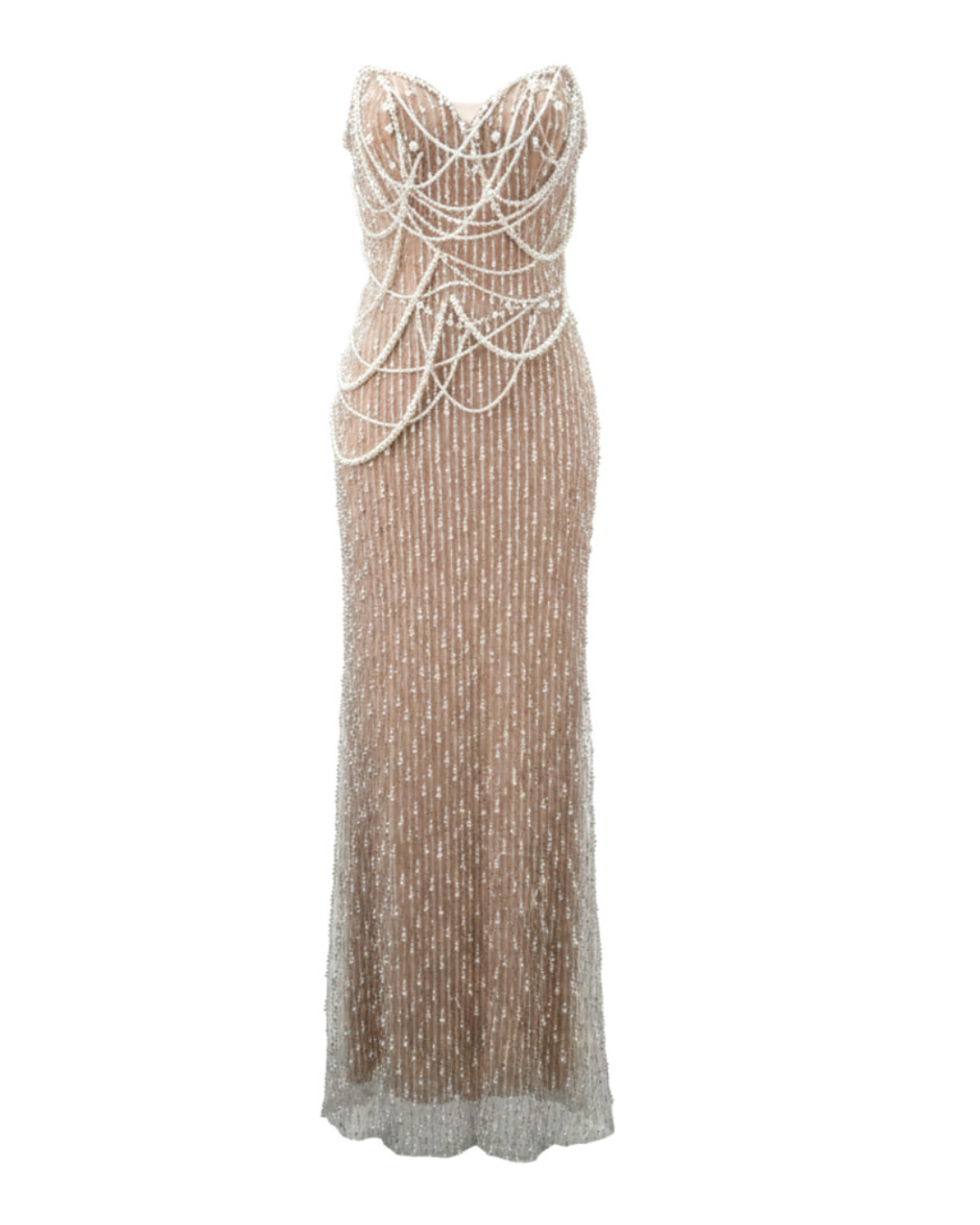 Strapless Pearl Detail Maxi Dress Nude HV2772