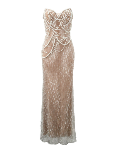 Strapless Pearl Detail Maxi Dress Nude HV2772