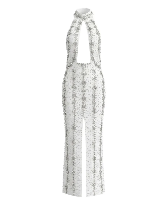 Halter Crystal Cut Out Maxi Dress HV3082