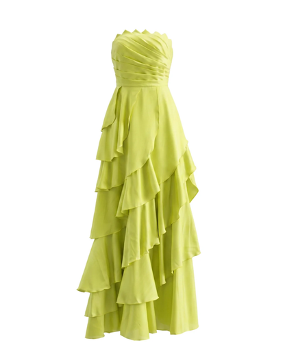 Strapless Ruffle Maxi Dress Lime Green HV3120