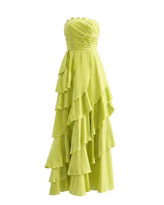 Strapless Ruffle Maxi Dress Lime Green HV3120