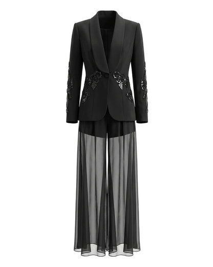 Sequin Detail Mesh Suit Black HV3062