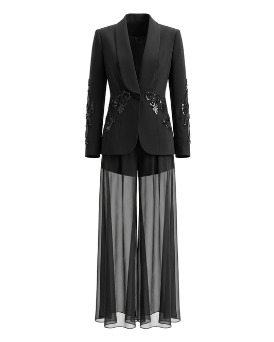 Sequin Detail Mesh Suit Black HV3062