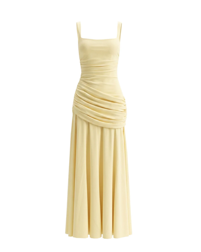 Draped A Line Corset Maxi Dress Yellow HV3154