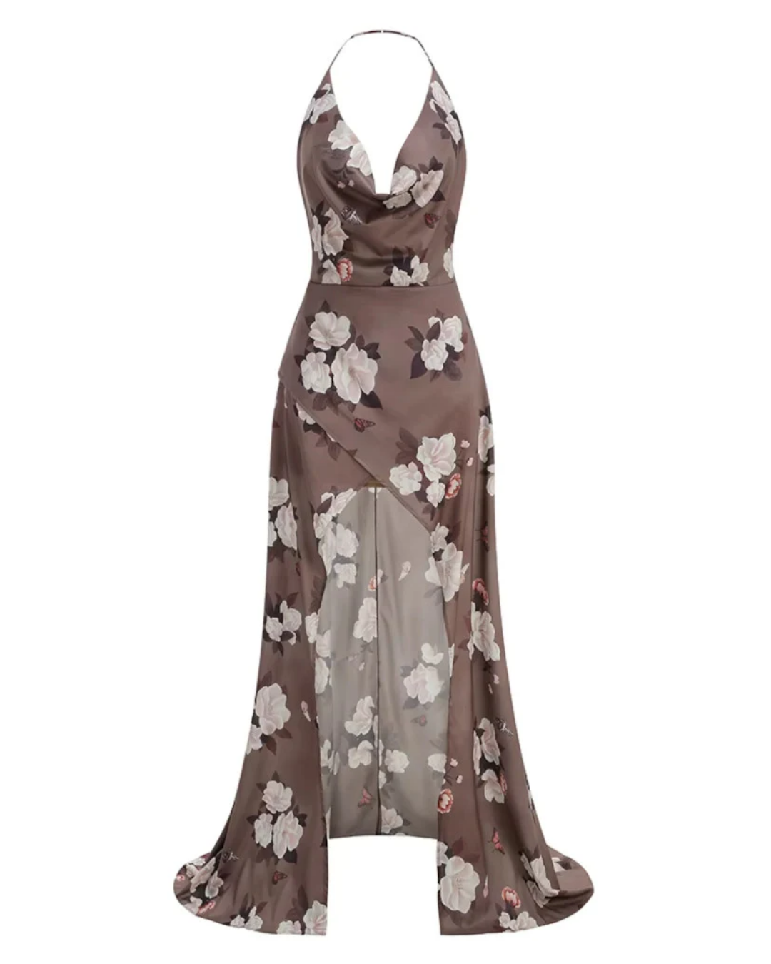 Halter Floral Maxi Dress Brown HV3086