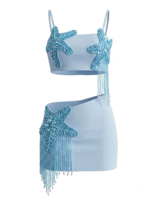 Embellished Star Detail Two Piece Corset Dress Blue HV3146