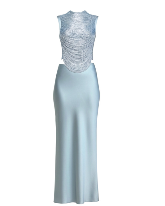 Tassel Detail Two Piece Maxi Dress Light Blue HV2743