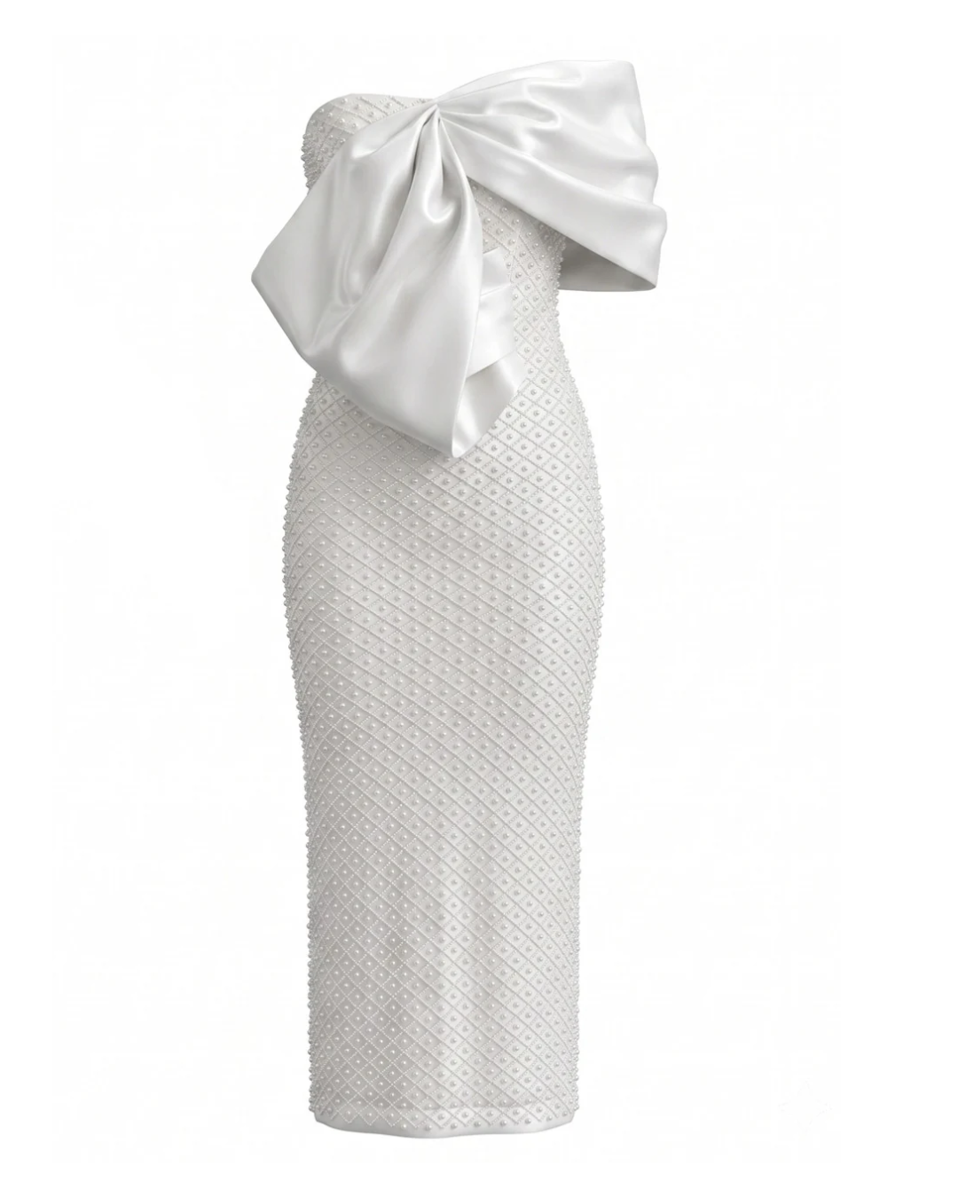 Draped Bardot Pearl Embellished Maxi Dress White HV3162