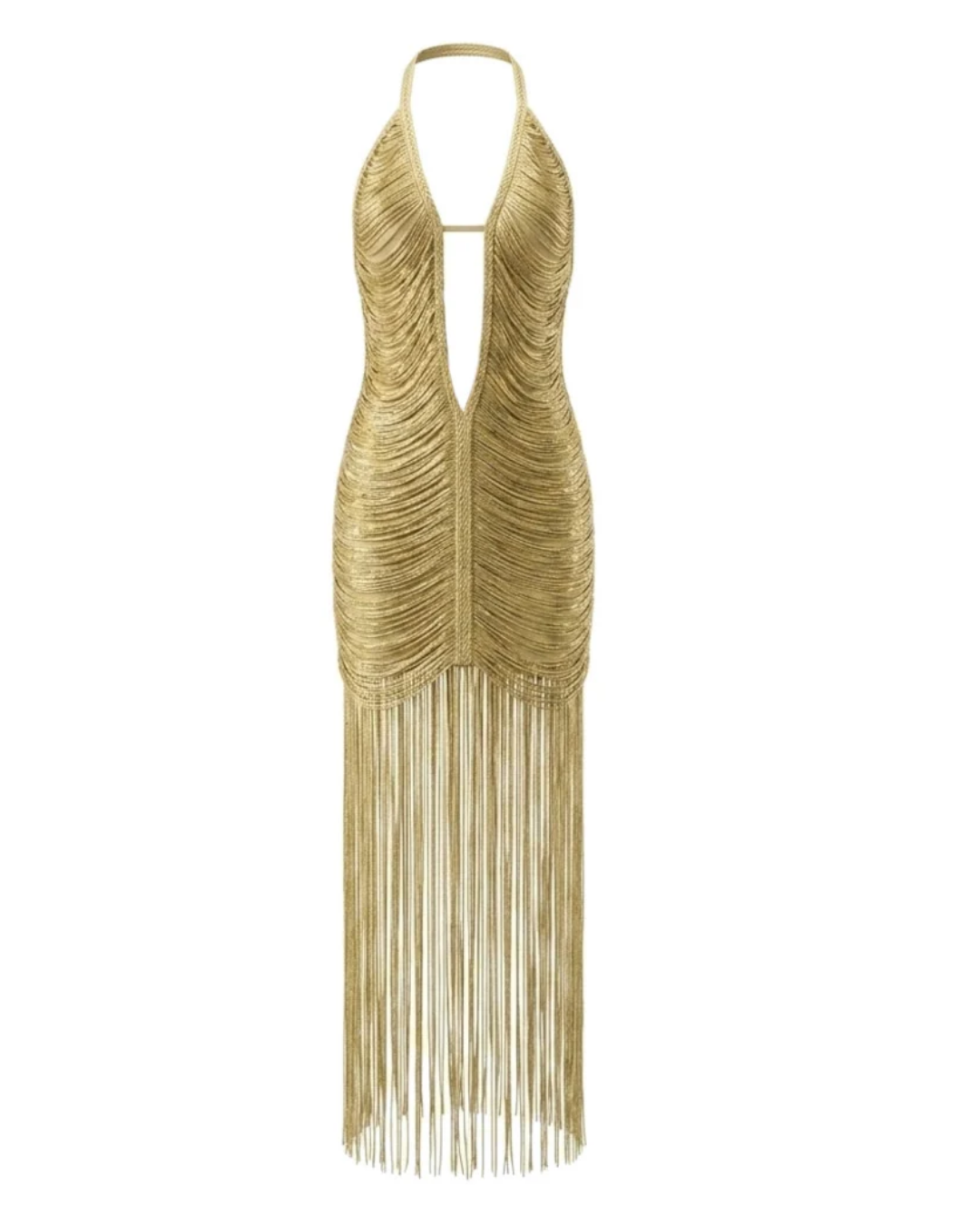 Halter Tassel Detail Maxi Dress Gold HV3109