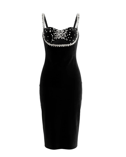 Crystal Pearl Bustier Midi Dress Black HV3125