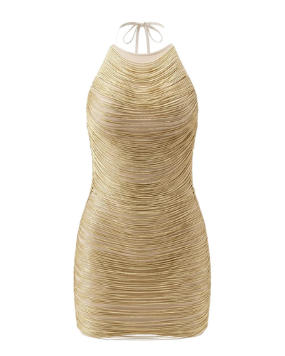 Halter Tassel Detail Dress Gold HV3108