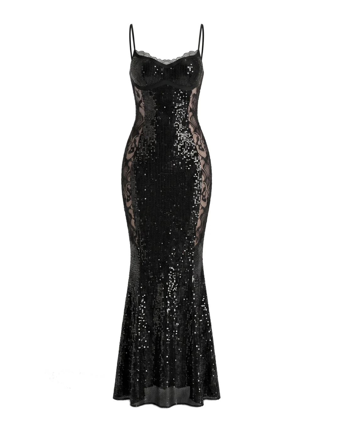 Lace Insert Sparkly Maxi Dress Black HV3106