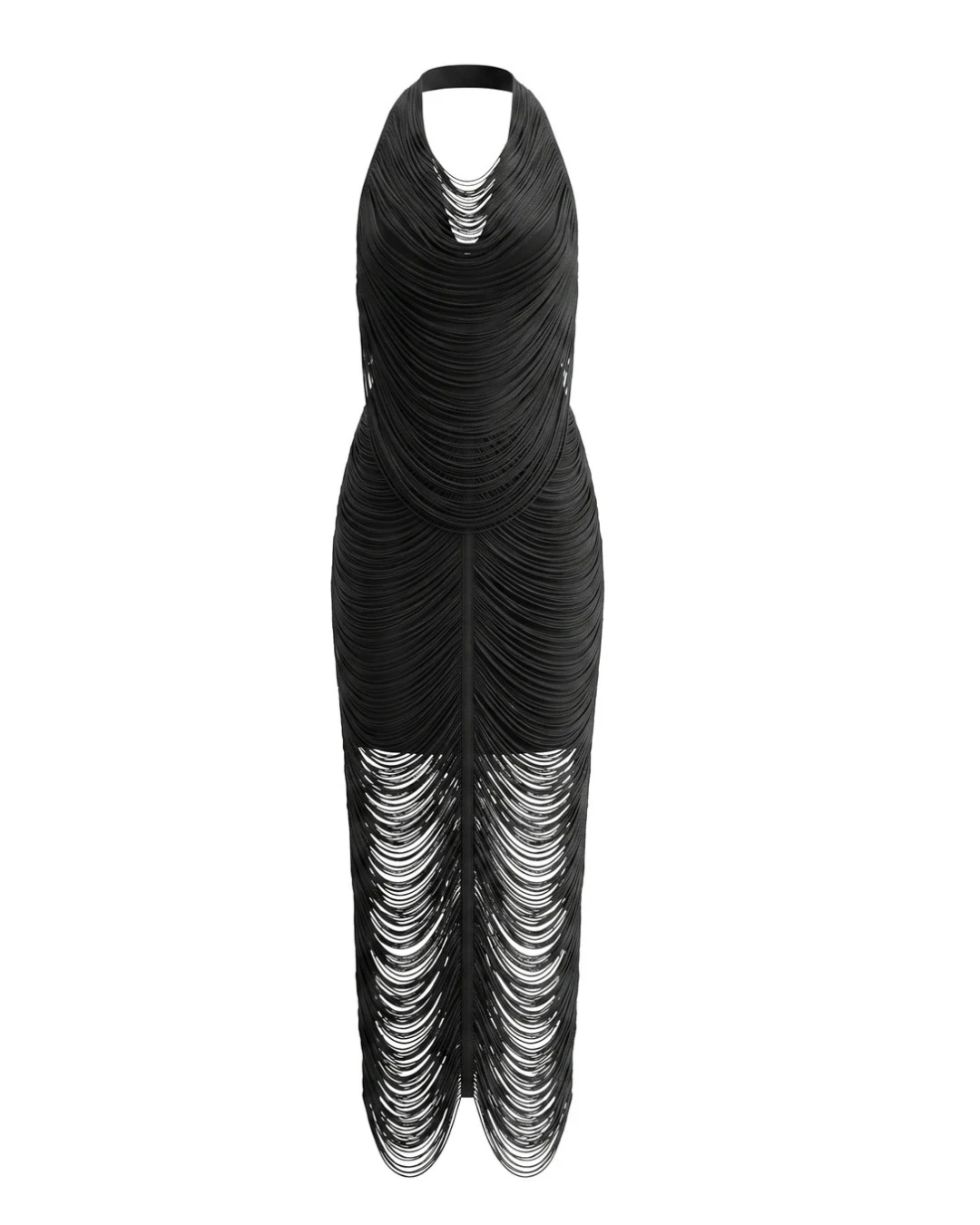 Halter Tassel Detail Maxi Dress Black HV3113
