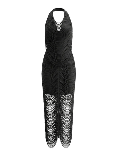 Halter Tassel Detail Maxi Dress Black HV3113