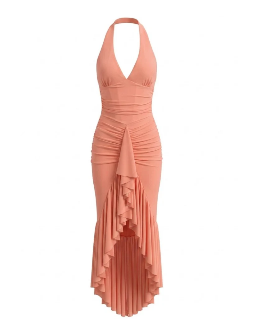 Halter Ruffle Detail Maxi Dress HV2961