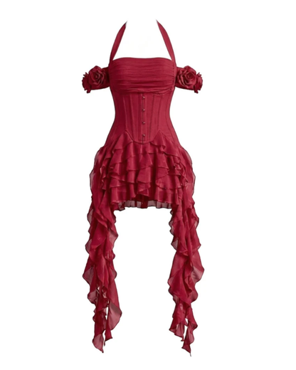 Halter Corset Ruffle Maxi Dress HV3047