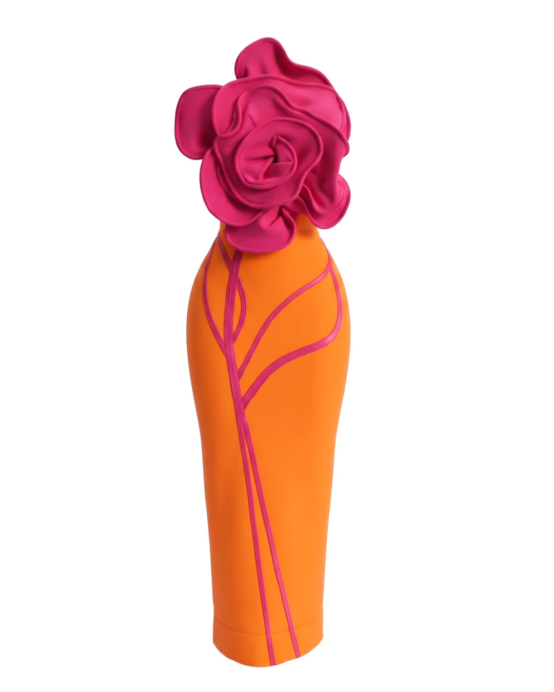 Strapless Floral Detail Maxi Dress Hot Pink Orange HV3045