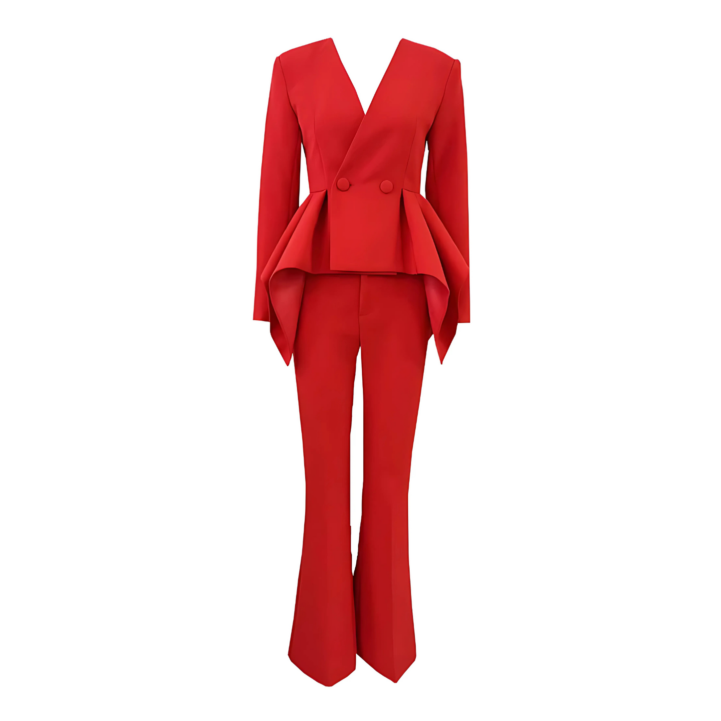 Long Sleeve Peplum Detail Suit Red