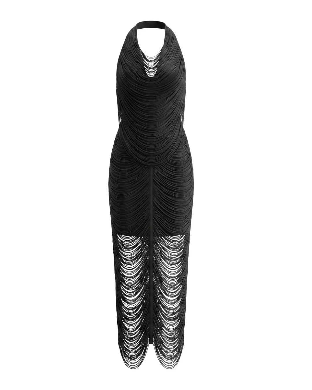 Halter Tassel Detail Maxi Dress Black HV3113
