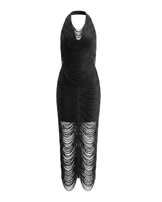 Halter Tassel Detail Maxi Dress Black HV3113