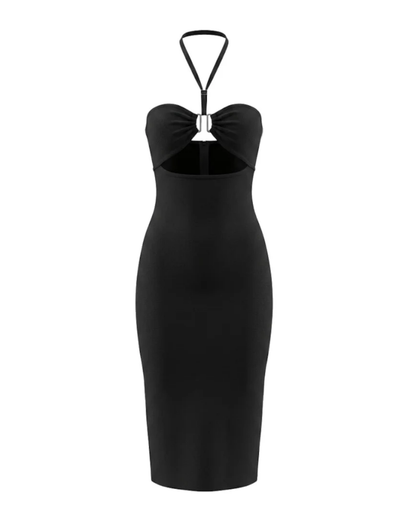 Halter Bustier Midi Dress Black HV3044