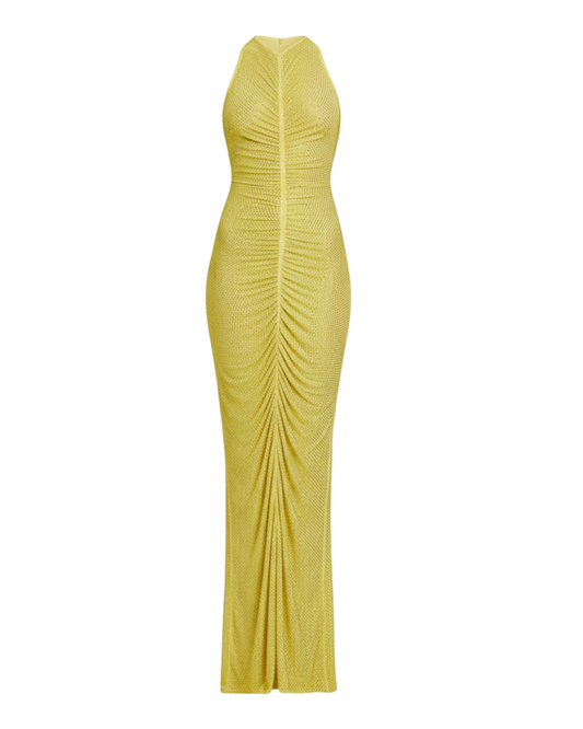 Embellished Ruched Maxi Dress Yellow HV2738