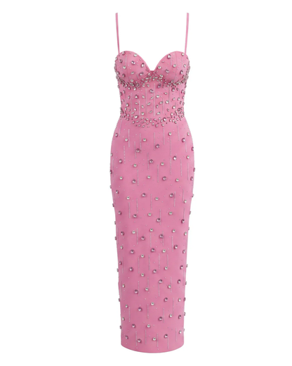 Crystal Embellished Bustier Maxi Dress Pink HV2894