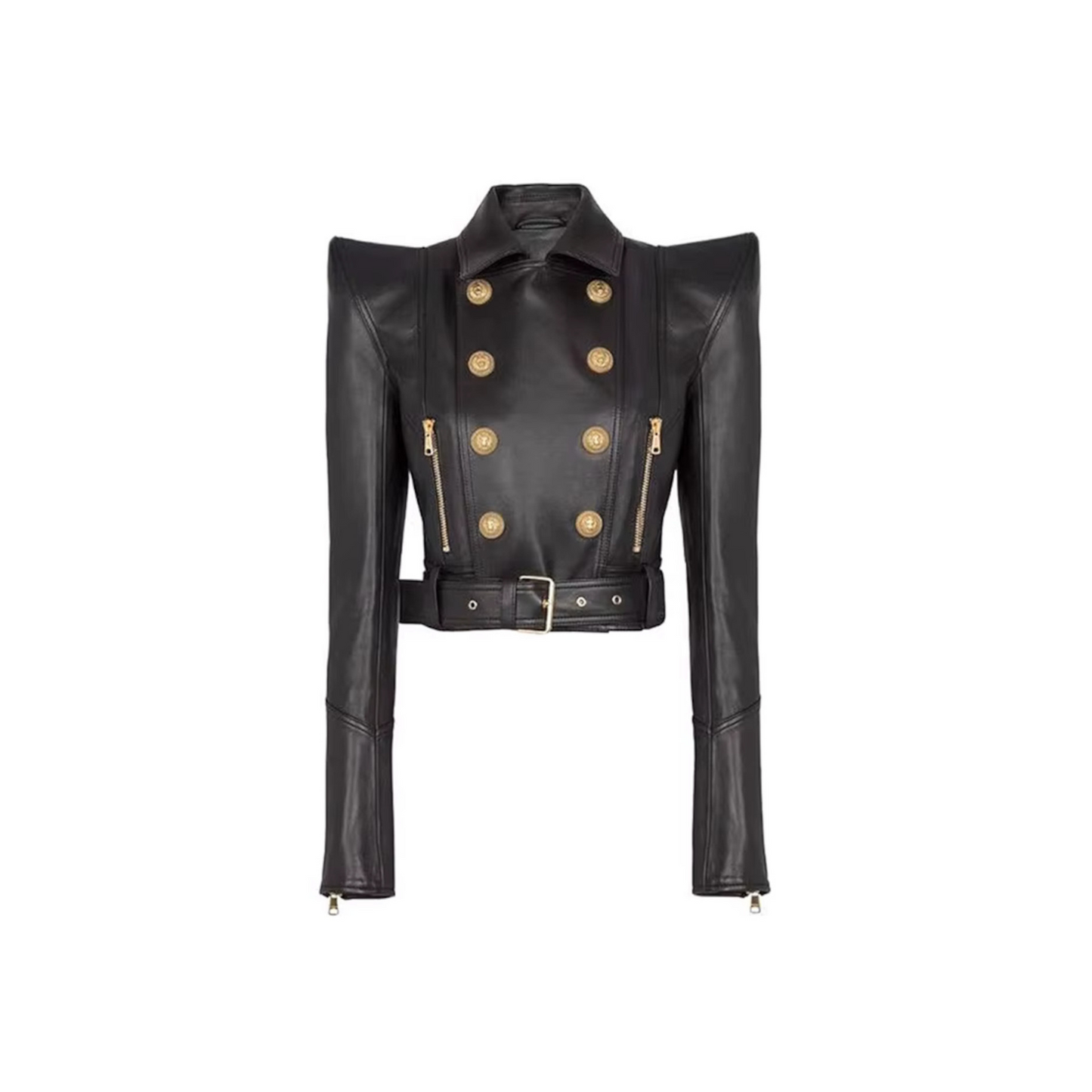 Long Sleeve Short Faux Leather Jacket Black