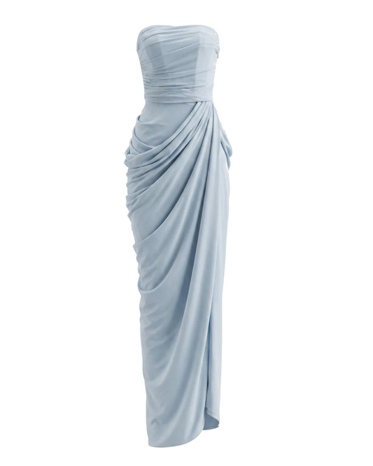 Strapless Draped Design Corset Maxi Dress Blue HV2964