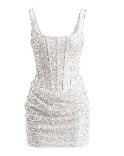 Sequin Draped Corset Dress White HV3152