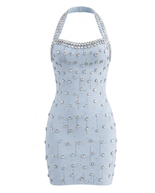 Halter Crystal Dress Light Blue HV2895